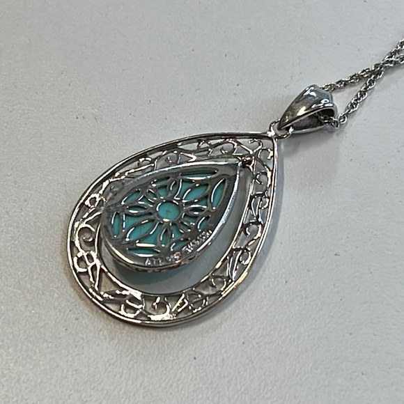 R. H. Macy Silver & Turquoise Teardrop Pendant Necklace, NWT! - Picture 3 of 5
